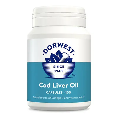 Dorwest Herbs Cod Liver Oil 100 Capsules Dogs & Cats Omega 3 Vitamins Supplement • £13.79