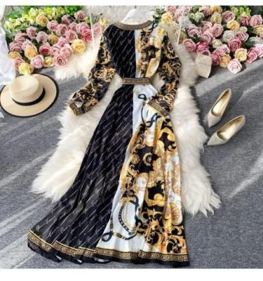 $43.99 • Buy Women's Dashiki Versace Medusa Dress Long Elegant Sleeve V Neck Luxury Plus