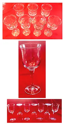 VINTAGE Wine Glasses JUMBO BLOWN GLASS 16 Oz. Clear Bell-Shaped Bowl 7-Piece Set • $38.88