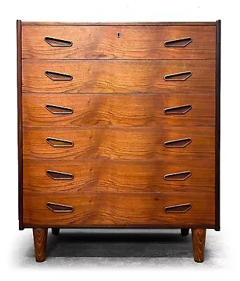 One 1950s 1960s Retro Vintage DANISH TEAK AFROMOSIA TALL BOY CHEST OF DRAWERS • £795