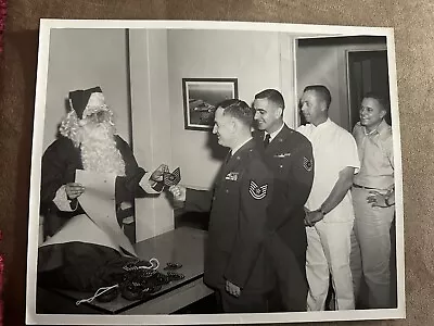 Vintage Photo 8 X 10 Santa Handing Out Badges Military Dover AFB Official Xmas • $15