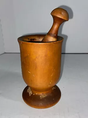 Vintage/Antique REDWOOD Wood Mortar & Pestle (Signed - Silver Sticker) • $34.88