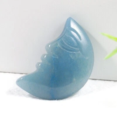 $0.99 • Buy Natural Hand Carved Crystal Blue Aventurine Moon Face Healing Stone Crafts 35mm