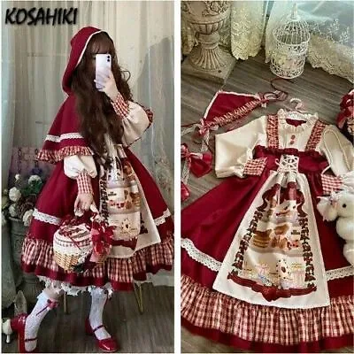  Lolita Dress Kawaii New Year Sweet Lace Ruffle Patchwork Puff Long Sleeve Dress • £29.16