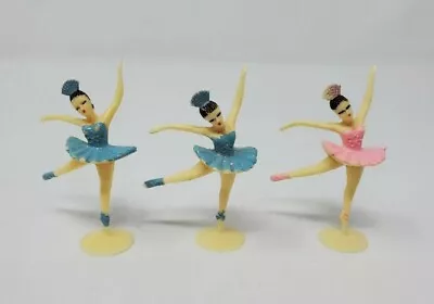 Vintage Cake Or Cupcake Plastic Decoration Ballerina Dancers Lot Of 3 2 H • $7.99