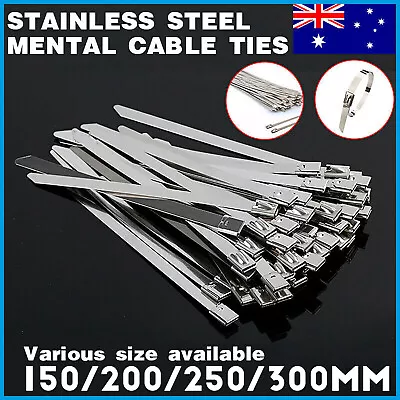 Stainless Steel Self Locking Cable Zip Ties Wrap Tie 150 200 300mm SS 304 New AU • $5.25