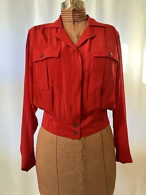 Vintage Jones New York 100% Silk Bomber Jacket Size 8 Red  • $35