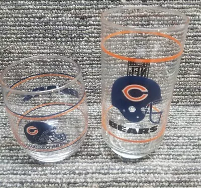 2 Vintage NFL Chicago Bears Drinking Glasses 1-Rocks Tumbler 1- Mobil Glass • $12.99