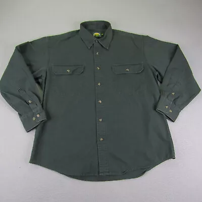 Cabelas Shirt Mens Large Forest Green Button Up Twill Workwear Camping Outdoors • $16.23
