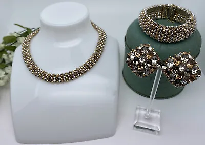 Rare CINER Haute Couture Demi-Parure CAVIAR Gold & Silver-Plated Set & Earrings • $198