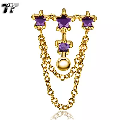 TT 14K GP Reverse CZ Star Chandelier Dangle Belly Bar Ring BL506M • £6.82