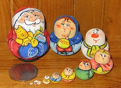 Russian Tiny Matryoshka Nesting 10 Dolls Father Christmas Santa Latisheva Signed • £37.99