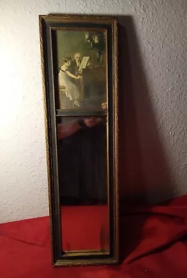 Antique Tall Narrow Wall Mirror With Printed Picture Photo Piano Girl Man • $29.99