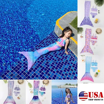 3pcs Girls Mermaid Tail Dress Cosplay Costume Swimsuit Children Swimwear 1-14T • $13.85