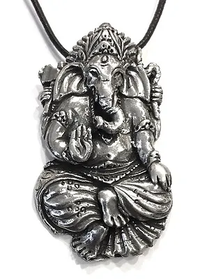 Ganesh Elephant Hindu God Path Clearer Unisex Pewter Pendant Charm Necklace • $13.95