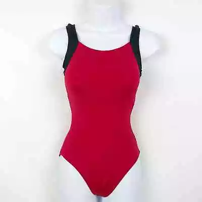 VTG 80s Natalie Dancewear  Womens Leotard Medium Red Black Stretch Scoop Neck • $24.50