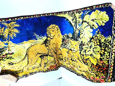 Vintage Lion Lioness Woven Tapestry Italy Italian NICE Great Colors • $124.99