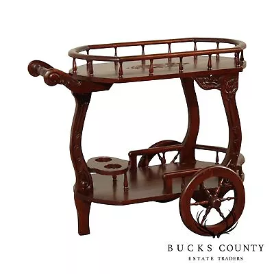 Vintage Solid Mahogany Wood Carved Tea Cart • $595