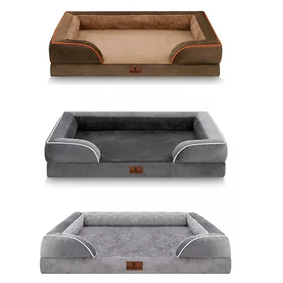 Orthopedic Foam L XL Dog Bed 3+1/2Side Memory Foam Bolster Pet Sofa With Cover • $36.99