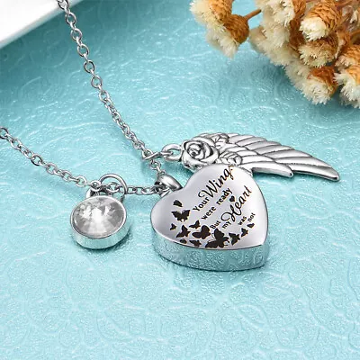 Angel Heart Wings Ashes Keepsake Cremation Memorial Urn Necklace For Gift • $8.48