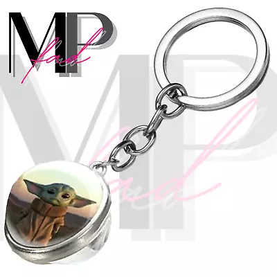 Baby Yoda Keychain Mandalorian Cabochon Double-Sided BalI Pendant IN THE DESERT • $10.98