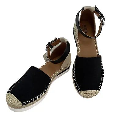 NWT A.N.A. Womens Size 7.5 Cindy Black Canvas Ankle Strap Espadrilles Shoes • $9.99