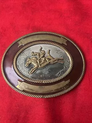 VINTAGE BULL RIDING GERMAN SILVER MENS BELT BUCKLE (33a) • $35