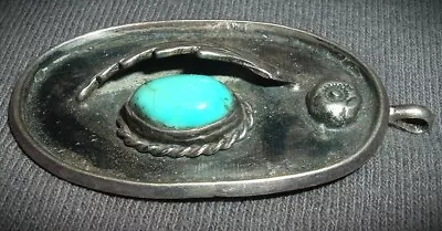 Vintage 1960's Large Sterling Silver & Turquoise Navajo Pendant Unisex! • $65