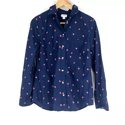 J Crew Shirt Size Small Womens Navy Red Apple Print Cotton Button Down Blouse • $22.49