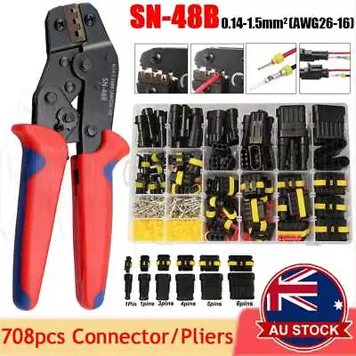 708Pc 12V Waterproof Electrical Wire Connector Plug Terminal Kit 1/2/3/4/5/6 Pin • $27.95