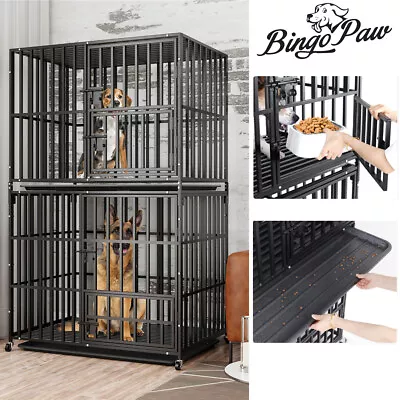 Stackable Heavy Dog Crate Indestructible Dog Cage Kennel W/ Wheels Sturdy Locks • $209.96