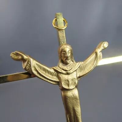 Vintage Metal Crucifix Wall Hanging Christian Cross Jesus 5  X 10  Thin Profile • $5.41