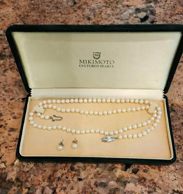 Vintage Mikimoto  Japanese Pearls 5.5 Mm 26” Strand With Pearl Earnings 6.6mm • $1500