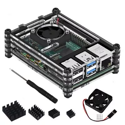 9 Layers  Acrylic Case Clear Shell W/ Cooling Fan/Heatsink For Raspberry Pi 4B • $11.99