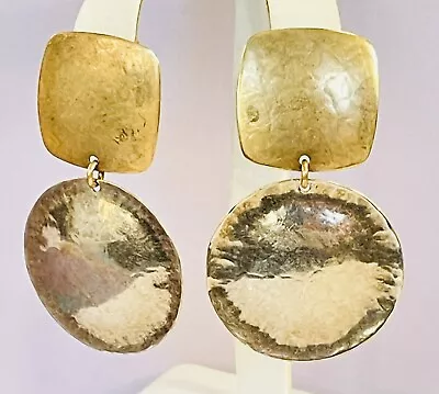 Marjorie Baer MBSF Clip Dangle Earrings Hammered Mixed Metals • $22