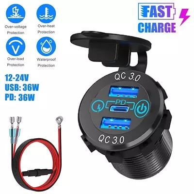 Dual QC 3.0 USB PD Type-C Fast Car Charger Power Outlet Socket Adapter 12V 24V • £9.59