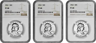 $182.41 • Buy 1961 - 1963 50c Silver Proof Franklin Half Dollar NGC PF 68 Three Coin Lot