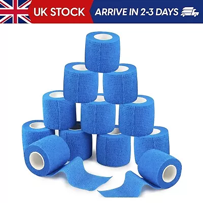 12 Rolls Bandage Roll Plaster Extra Sticky Elastic Fabric Strapping 5cm × 4.5m • £12.99