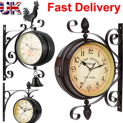 £14.95 • Buy Garden Retro Station Clock Wall Mount Rooster Outdoor Double Sided Rotate Clocks