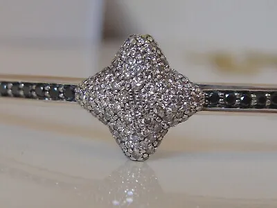 David Yurman Ss Quatrefoil Pave White Black Diamond Bangle Bracelet • $1400