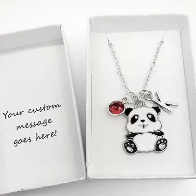 Panda Pendant Necklace Jewellery Gift Personalised Initial / Birthstone • £12.95