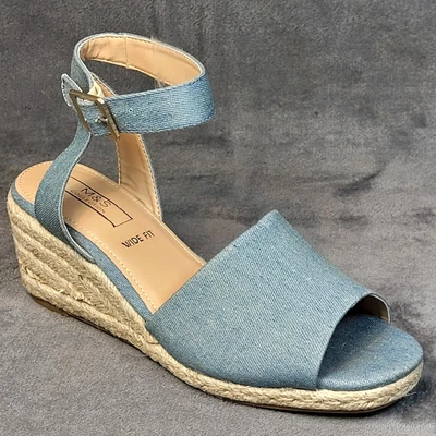 £10.99 • Buy M&S Wedge ESPADRILLE SANDALS ~ Size 6 WIDE ~ DENIM BLUE Canvas