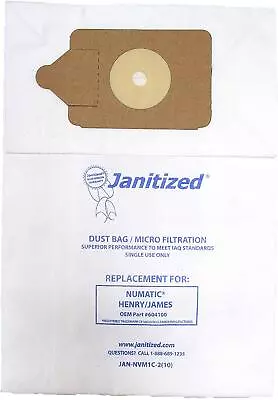 Janitized JAN-NVM1C-2(10) Premium Replacement Commercial Vac Bag Nacecare/Numat • $25.43