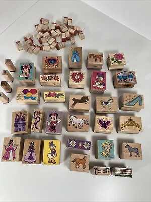 Wooden Rubber Ink Stamps Lot Arts & Crafts Disney Princesses Horses • $12