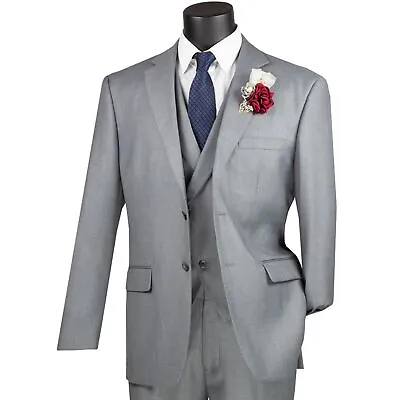 VINCI Men's Gray 3 Piece Modern Fit Suit W/ Adjustable Waistband NEW • $130