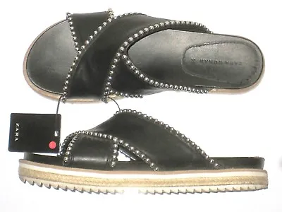 Zara Sandals Flip Flops Womens Studded Black Size 10 • $19.99