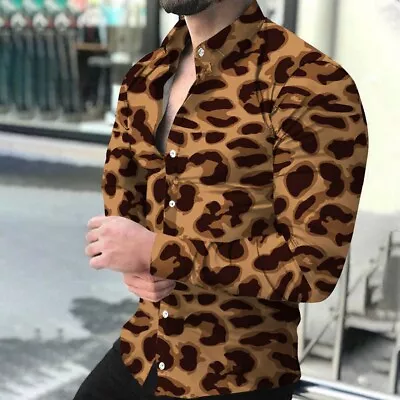 Mens Baroque Print Button Up Party Long Sleeve Tee Dress Shirt T-Shirt Tops • $22.62