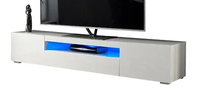 £159 • Buy White 200cm TV Stand Cabinet LED Lights Matt Gloss Doors For 65  70  80  TVs