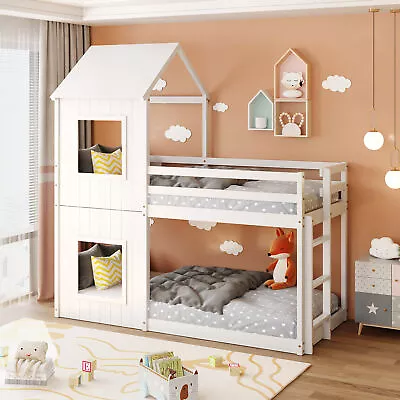 £305.99 • Buy 3ft Bunk Beds Single Treehouse Cabin Wood Bed Frame Kids Children Sleeper White