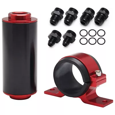 Inline 100 Micron Fuel Filter 6AN 8AN 10AN Adapter 50MM Cleanable + Mount Bracke • $19.55